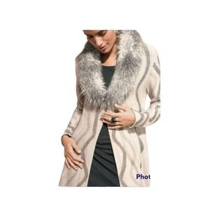 Nic + Zoe Draw The Line Removable Faux Fur Collar Cardigan Sweater Size Small